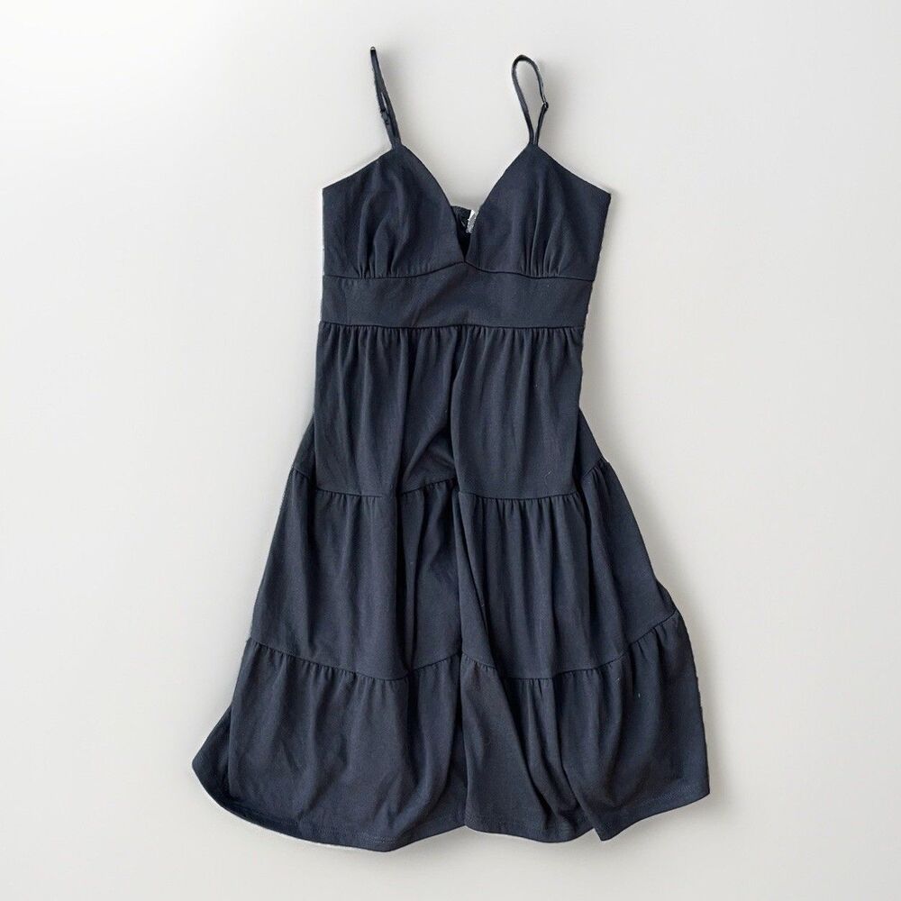 Taboo Black Tiered Mini Dress Size M Jersey Soft V-Neck